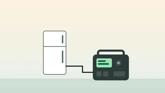Illustration of a refrigerator plugged into a portable power station